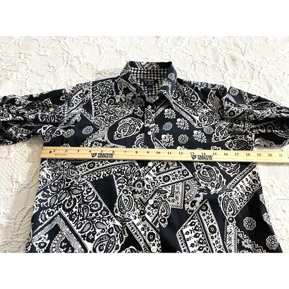 Chaps No Iron Paisley Flip Cuff Shirt LS Button 100% Cotton Ladies Size M - Picture 3 of 11